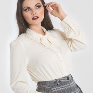 Hell Bunny Cream Blouse with Lace and Bow